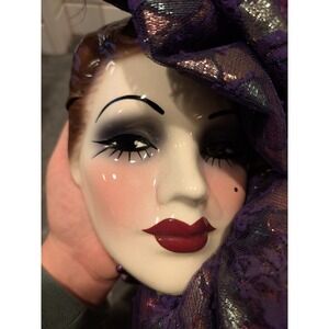 Unique Creations Art Deco Flapper Face Wall Mask Purple Feathers Signed Numbered